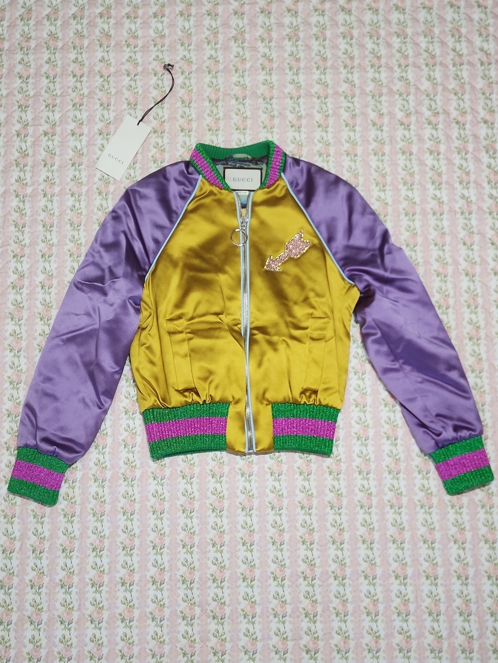 Gucci 💎 Gold Satin Bomber Jacket 38 XS